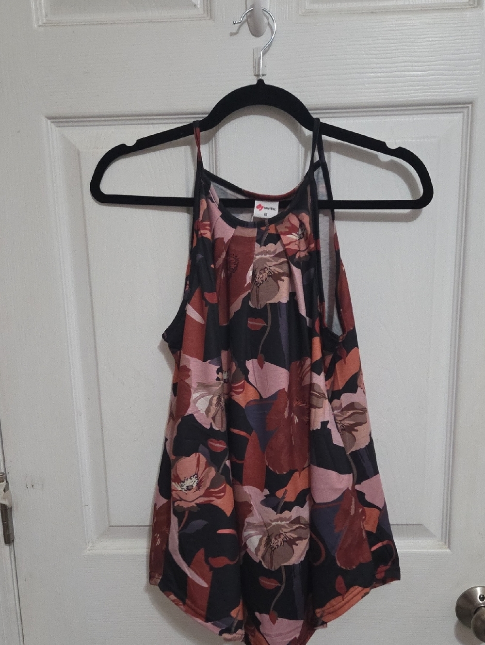 Floral Print High-Neck Tank Top - Pink & Rust